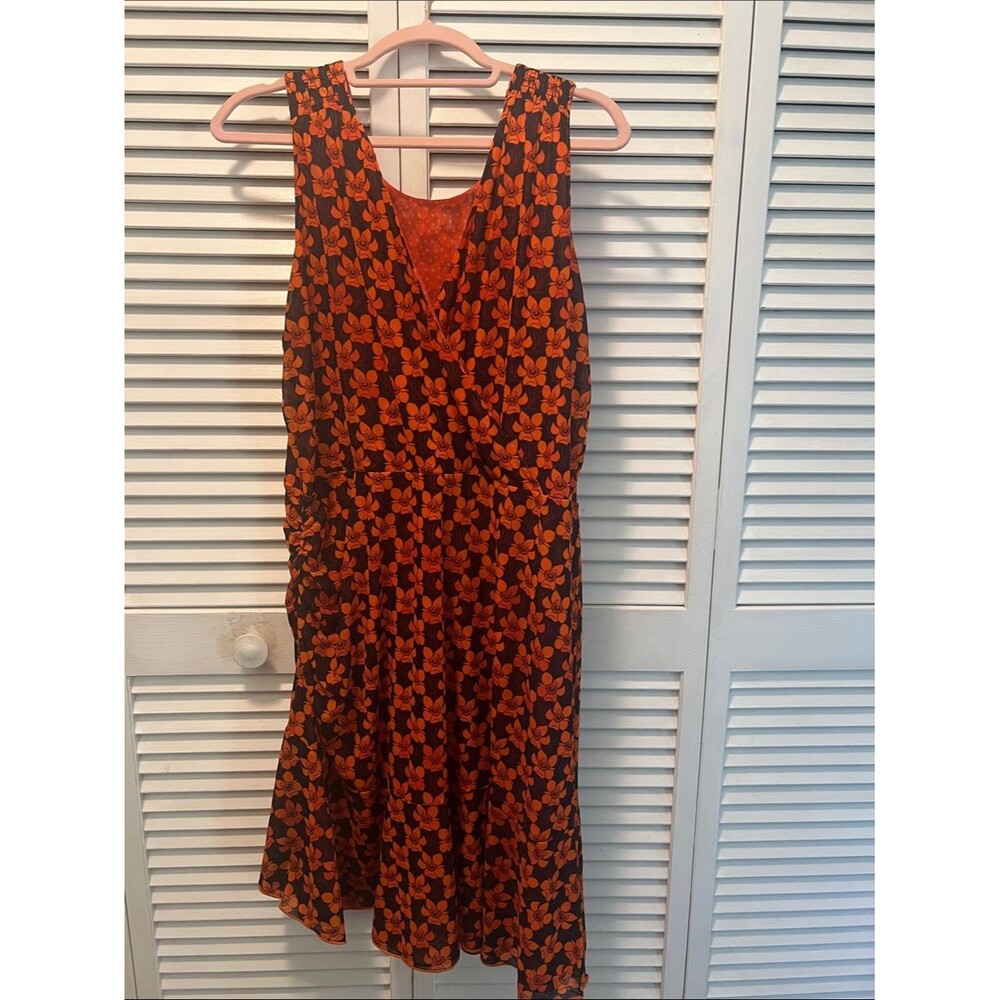 #2128**Sleeveless Orange Floral Wrap Dress for Women
